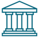 Line icon of a bank building with columns in teal, representing competitive compensation for the residency program.