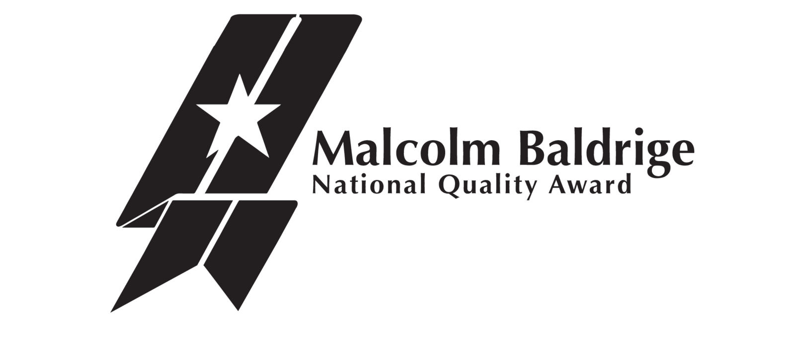 Malcolm Baldrige National Quality Award logo featuring a stylized black geometric design of intersecting shapes with a white star in the center, accompanied by the award name in black text